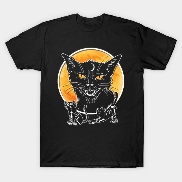 Black Cat And Moon Halloween T Shirt Gifts T-Shirt by martinyualiso